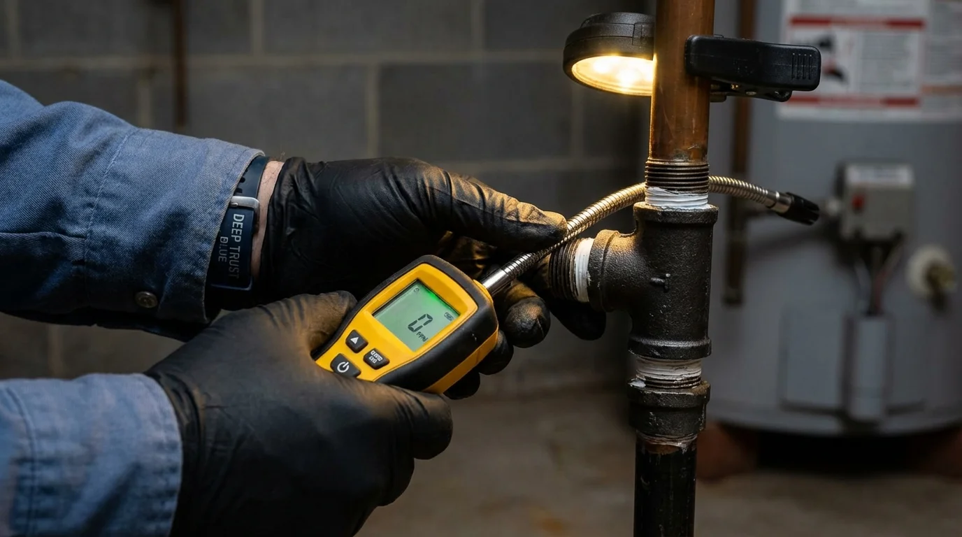 Gas leak detection with electronic sniffer by Johns Plumbing LLC in Dickinson