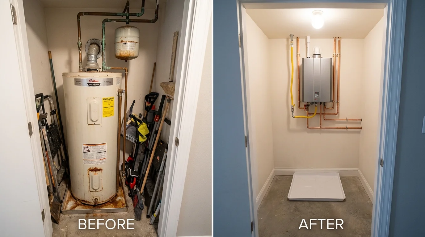 Tank water heater versus wall-mounted tankless unit comparison for Dickinson, TX homeowners
