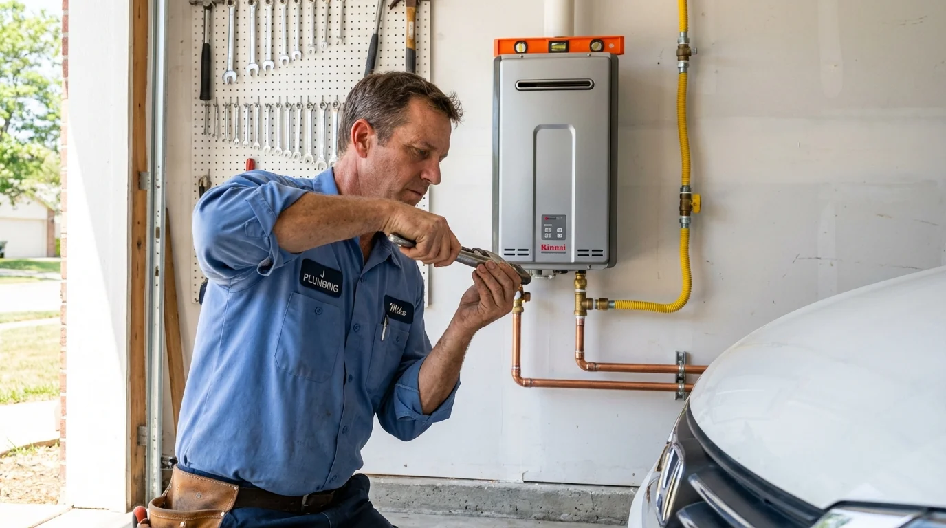 Tankless water heater installation by a Johns Plumbing LLC plumber in Dickinson
